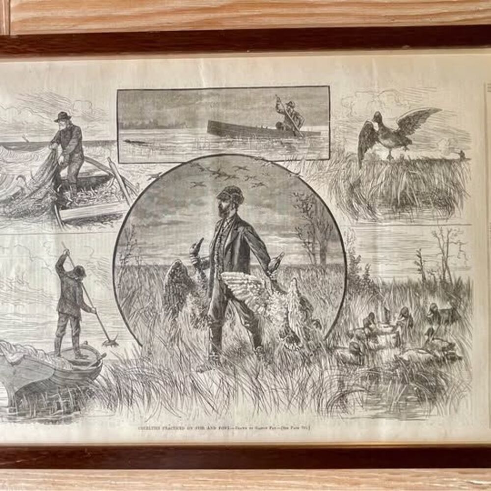 Antique 1880 Harper’s Weekly Framed Print - Fish & Fowl Cruelties Hunting Decor